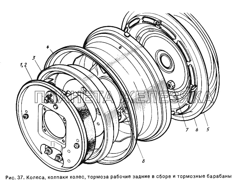 Колеса, колпаки колес, Тормоза рабочие задние в сборе и тормозные барабаны ГАЗ-24-10