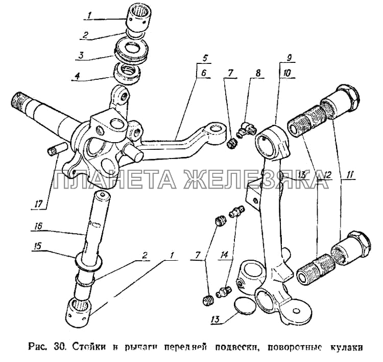 Стойки и рычаги передней подвески, поворотные кулаки ГАЗ-3102
