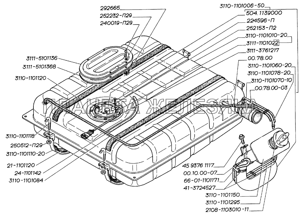 Установка топливного бака, бак топливный с погружным насосом ГАЗ-31105