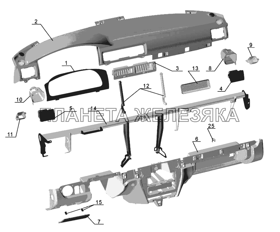 Панель приборов для а/м ГАЗ-3102 Облицовка  ГАЗ-31105, 3102