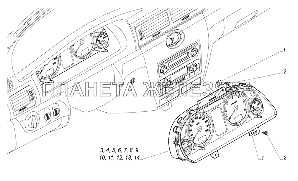 Панель приборов для а/м ГАЗ-3102 Облицовка  ГАЗ-31105, 3102