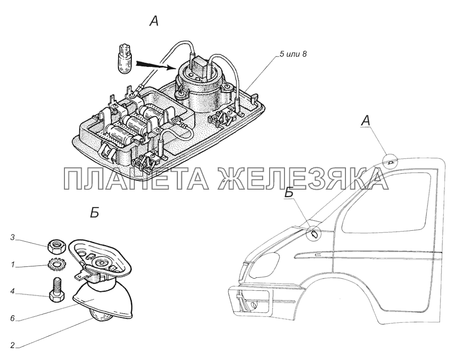 3302-3715002. Установка подкапотной лампы и плафона ГАЗ-3302 (с двиг. УМЗ)