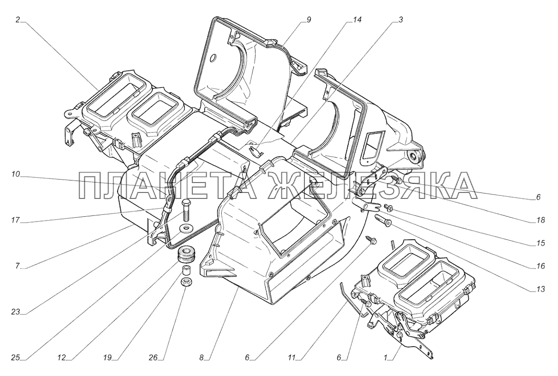 3310-8101200. Корпус отопителя ГАЗ-3302 (с двиг. УМЗ)