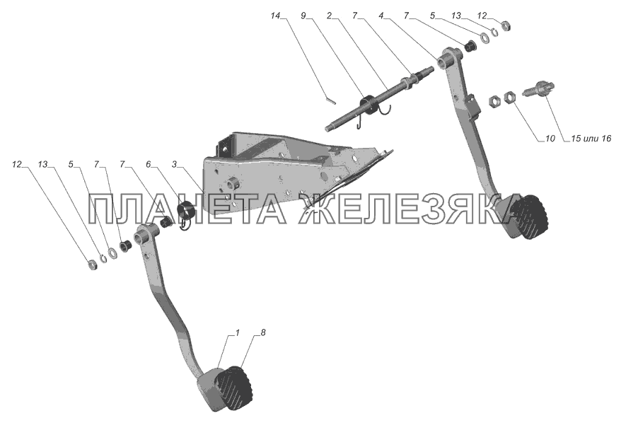 3302-1602408. Кронштейн с педалями ГАЗ-3302 (с двиг. УМЗ)