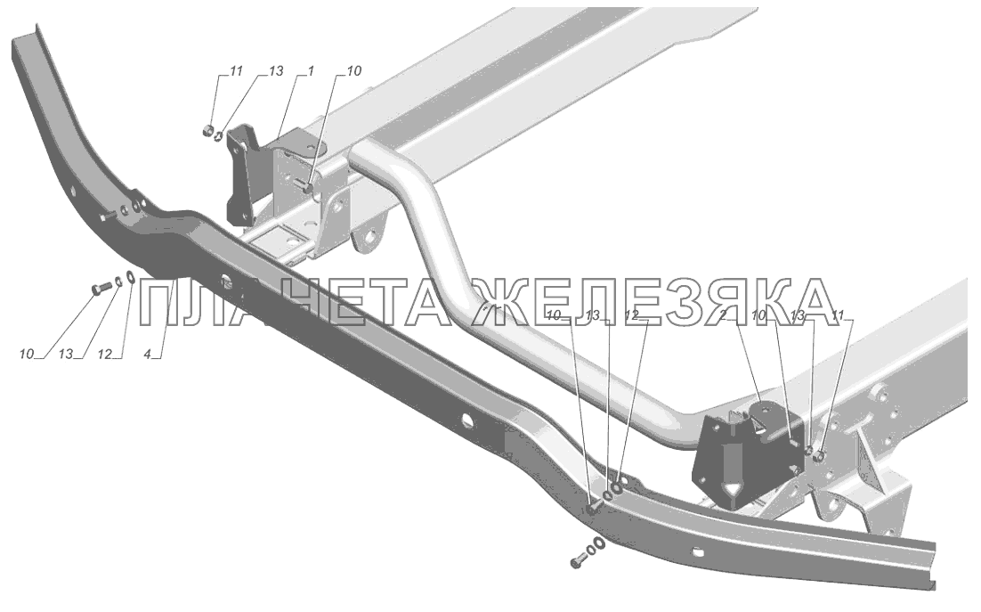 3302-2803003. Установка основания переднего буфера ГАЗ-3302 (с двиг. УМЗ)