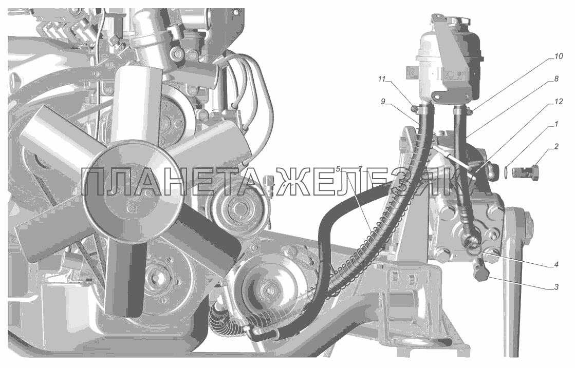 2705-3408001. Установка трубопроводов и шлангов гидроусилителя руля ГАЗ-3302 (с двиг. УМЗ)