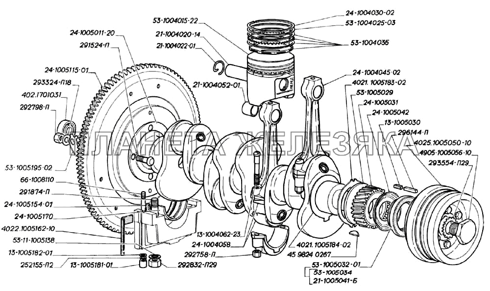 Вал коленчатый, поршни и шатуны двигателей ЗМЗ-402 ГАЗ-3302 (2004)
