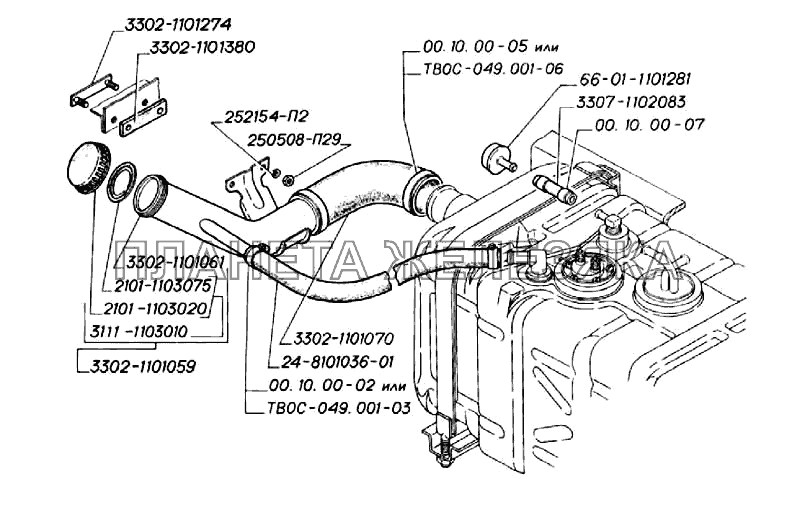 Бак топливный пластмассовый с горловиной и пробкой ГАЗ-3302 (2004)