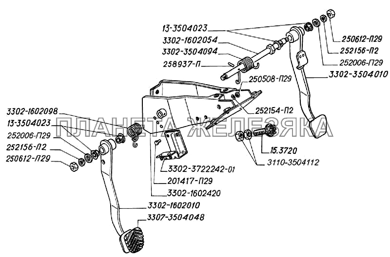 Педали сцепления и тормоза, выключатель сигнала торможения ГАЗ-3302 (2004)