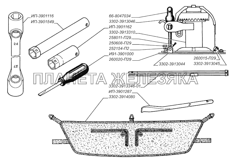 Инструмент, домкрат и принадлежности ГАЗ-3302 (2004)