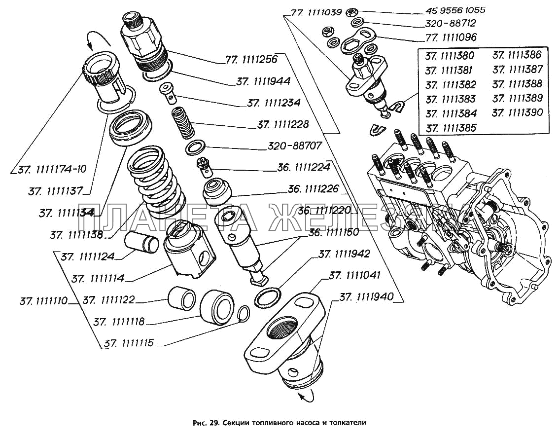 Секции топливного насоса и толкатели ГАЗ-3306