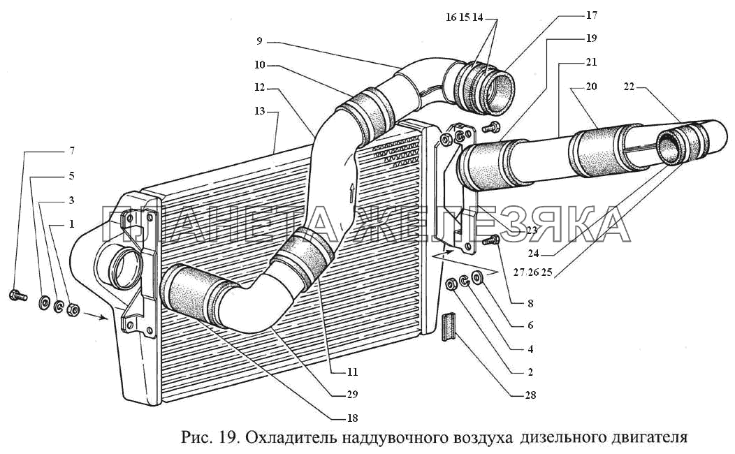 Охладитель наддувочного воздуха дизельного двигателя ГАЗ-3308