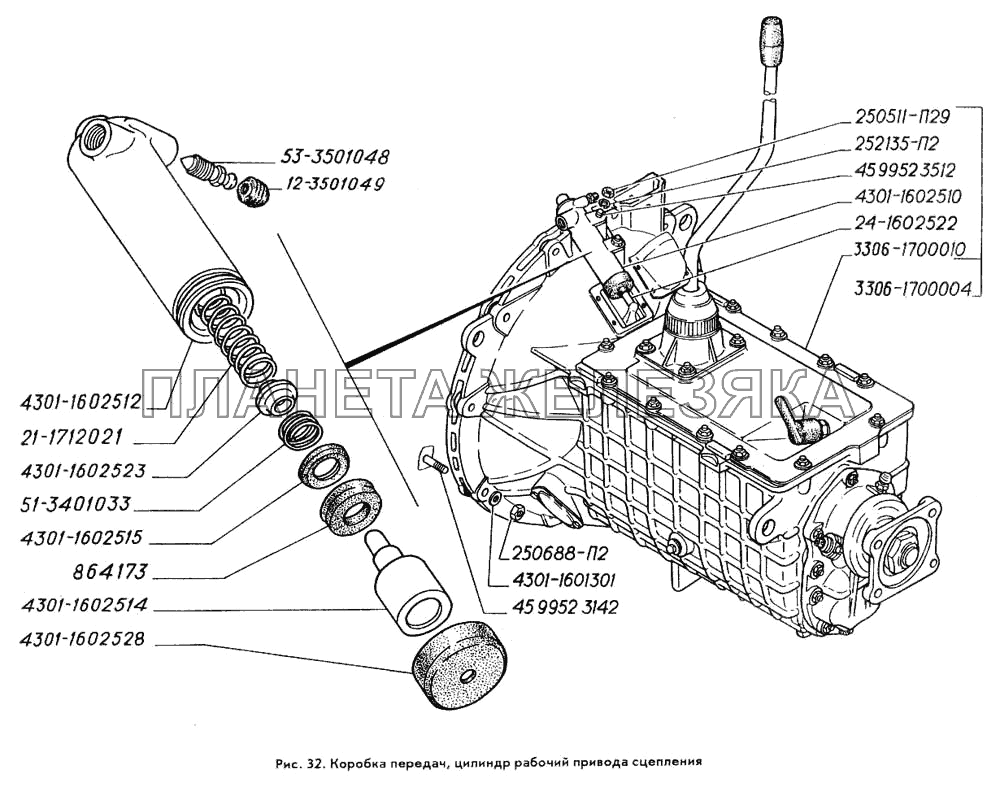 Коробка передач, цилиндр рабочий привода сцепления ГАЗ-3309