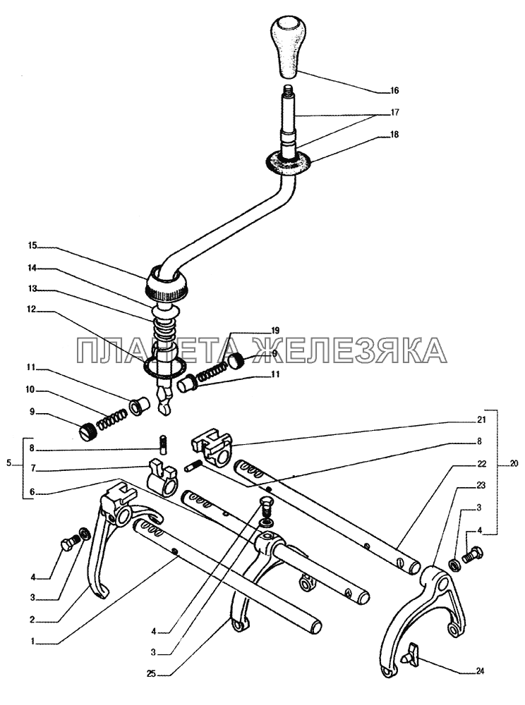 Детали механизма переключения коробки передач ГАЗ-33104 Валдай