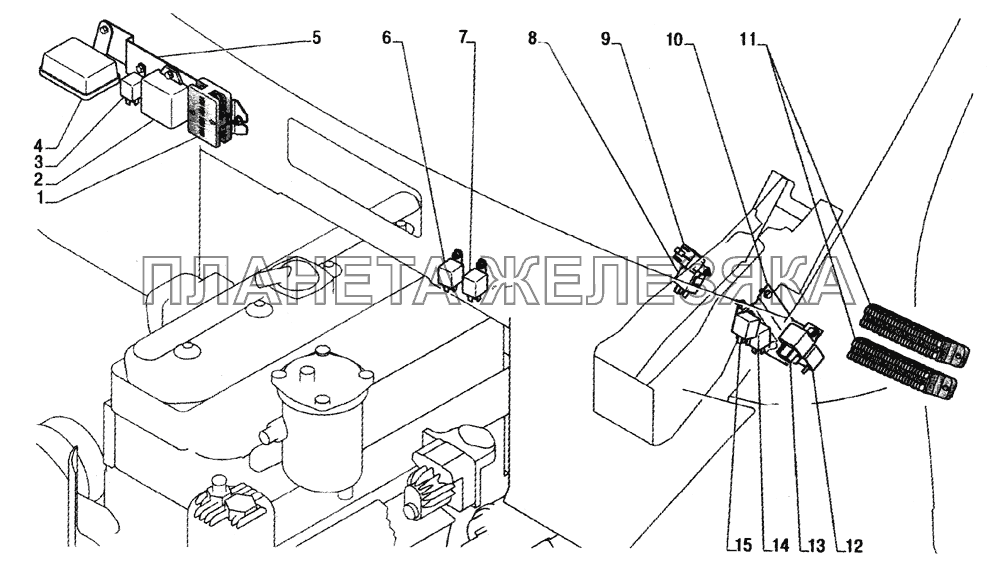 Реле стартера КАМАЗ, КРАЗ, МАЗ, ПАЗ, УРАЛ, свечей накаливания ГАЗ 3309 (24V, 5 конт.) ЭМИ