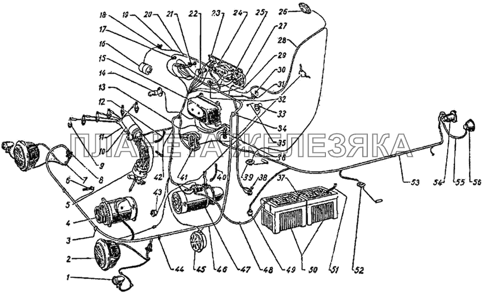 Схема электрооборудования ГАЗ-51 (63, 63А)