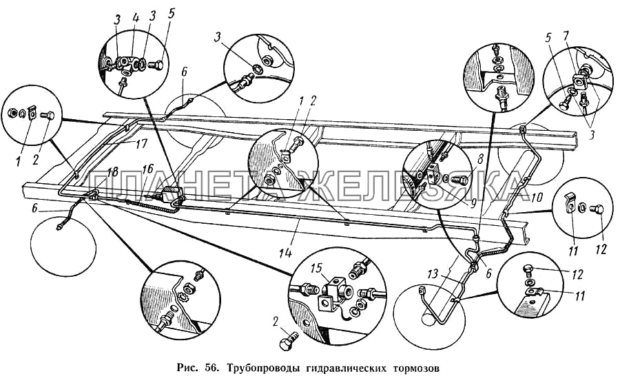 Трубопроводы гидравлических тормозов ГАЗ-52-01