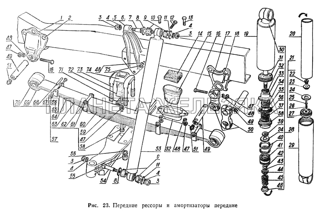 Передние рессоры и амортизаторы передние ГАЗ-52-02