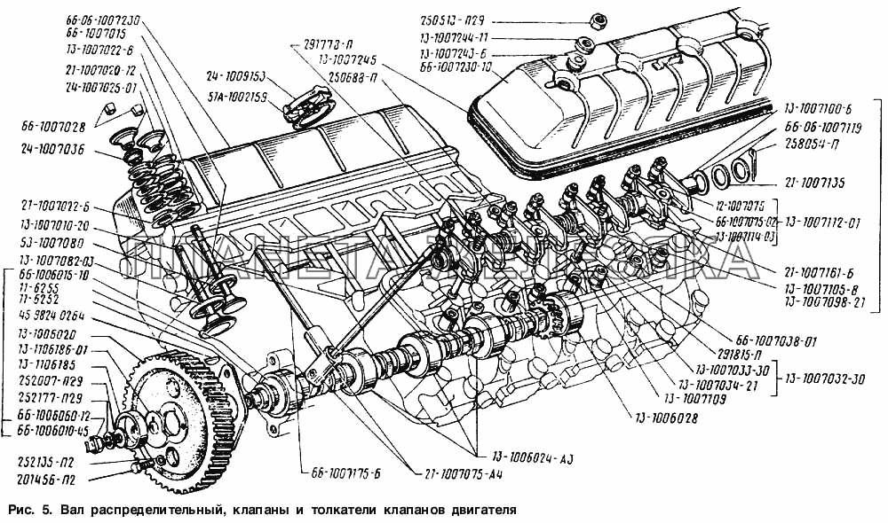Вал распределительный, клапаны и толкатели клапанов двигателя ГАЗ-66 (Каталог 1996 г.)