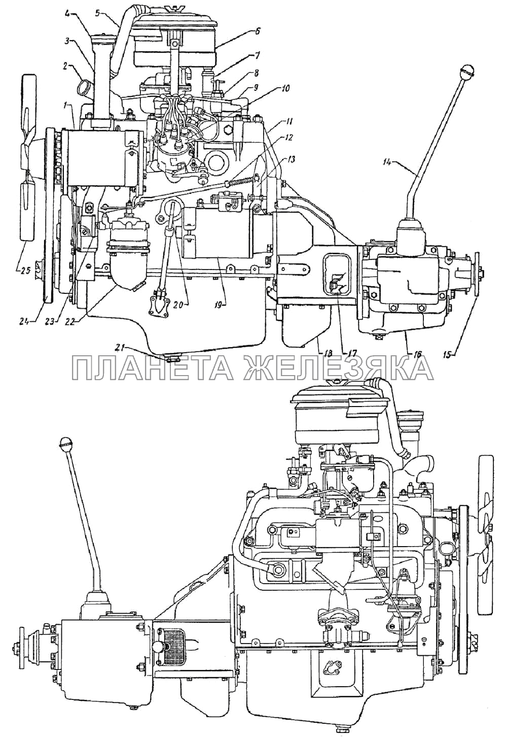 Двигатель, сцепление и коробка передач в сборе ГАЗ-69