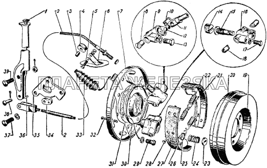 Ручной (центральный) тормоз ГАЗ-69