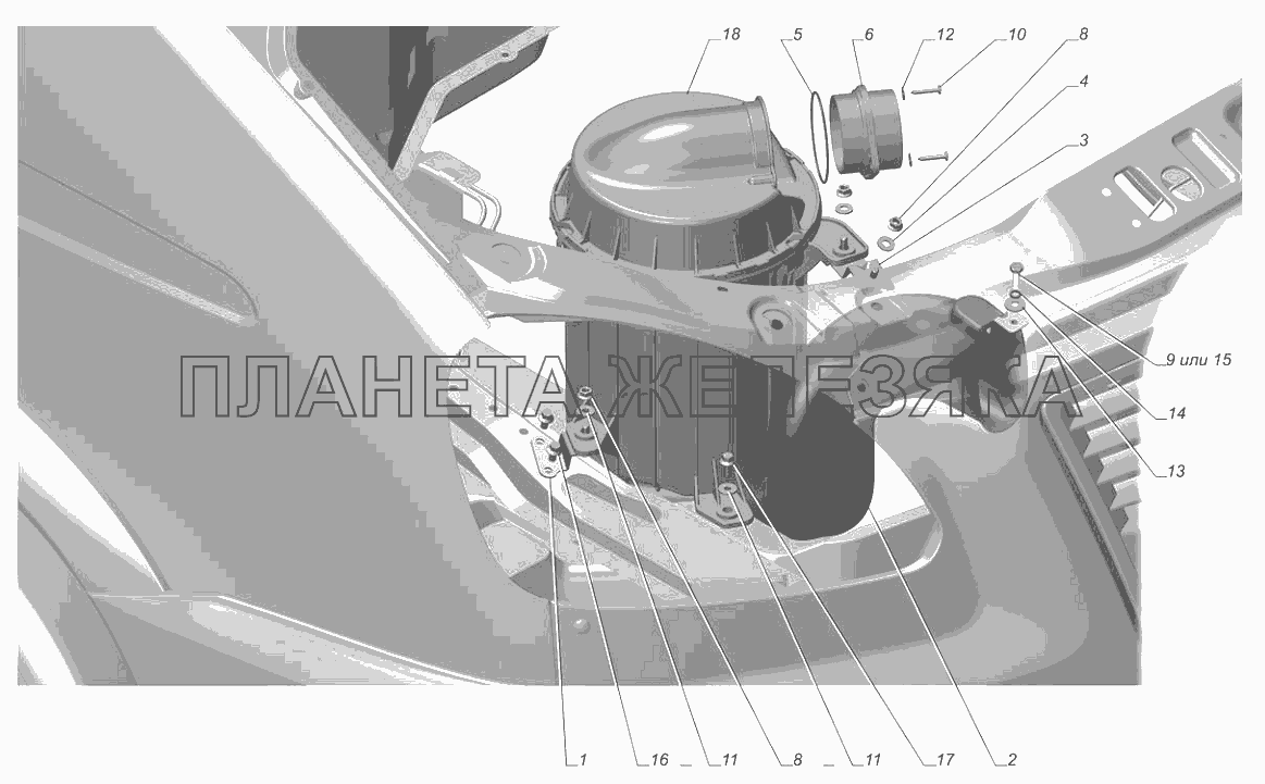 2705-1109002-10. Установка воздушного фильтра ГАЗ-2705 (Cummins E-4)