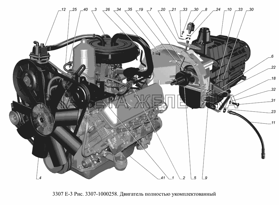3307-1000258. Двигатель полностью укомплектованный ГАЗ-3307 (доп. с дв. ЗМЗ Е 3)
