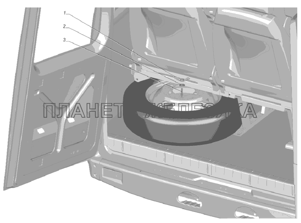 27055-3105001-10. Установка держателя запасного колеса ГАЗ-3302, 2705 (доп. для ГБО)