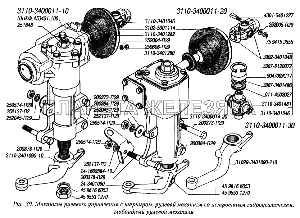 Механизм рулевого управления с шарниром, рулевой механизм со встроенным гидроусилителем, глобоидный рулевой механизм ГУР 3110 и 3102