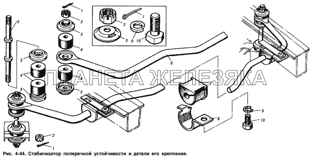 Стабилизатор поперечной устойчивости и детали его крепления ИЖ 2715