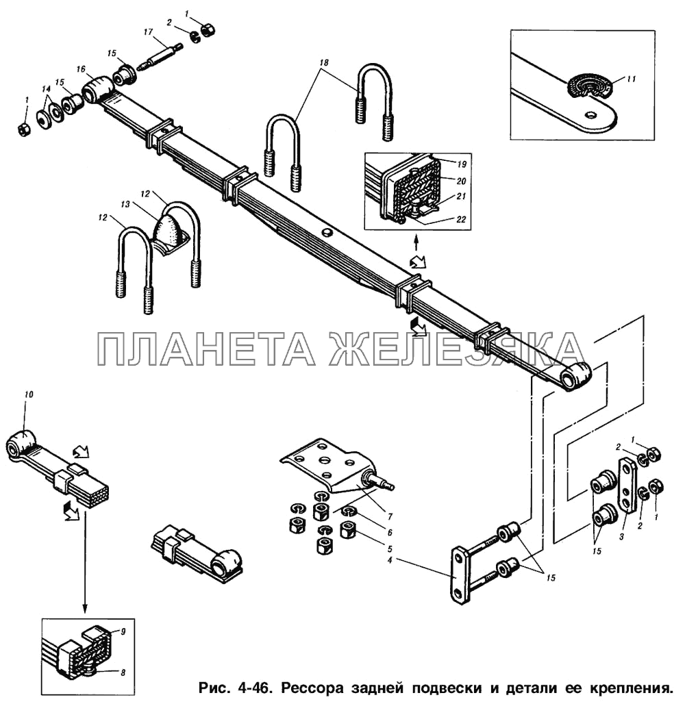 Рессора задней подвески и детали ее крепления ИЖ 2715