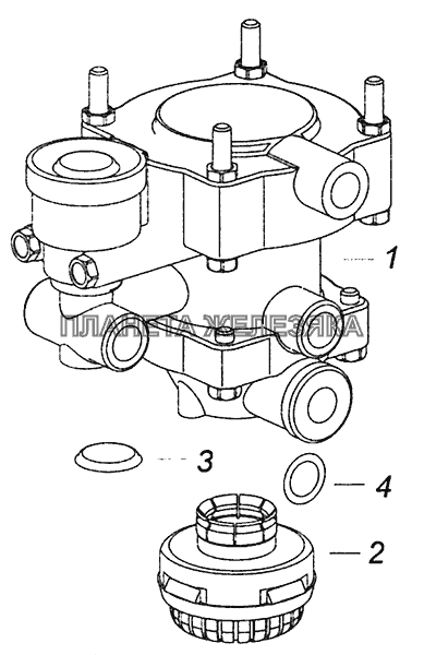 2233-3522010-10 Клапан управления тормозами прицепа с двухпроводным приводом и глушителем КамАЗ-4308 (Евро 4)