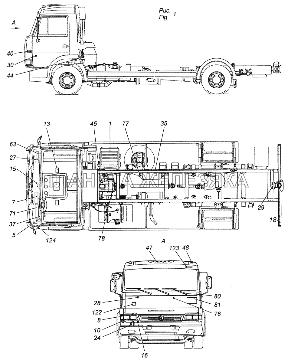 4308-3700001-95 Электрооборудование. Расположение на автомобиле КамАЗ-4308 (Евро 4)