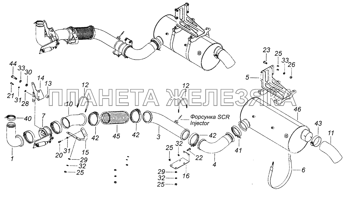 4308-1200008 Установка системы выпуска КамАЗ-4308 (Евро 4)