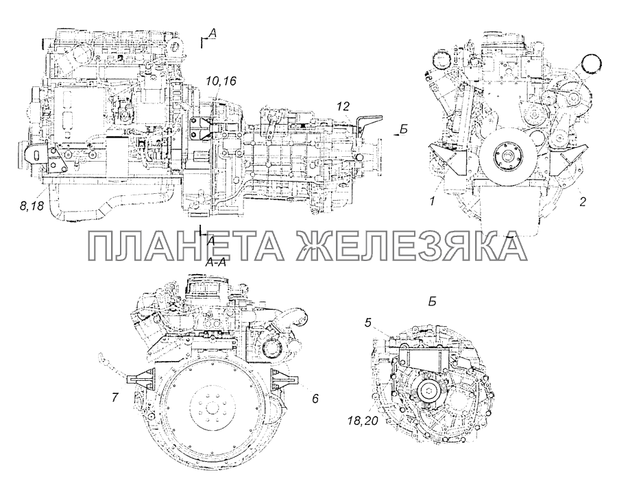 4308-1001000-13 Установка кронштейнов силового агрегата КамАЗ-4308 (Евро 3)