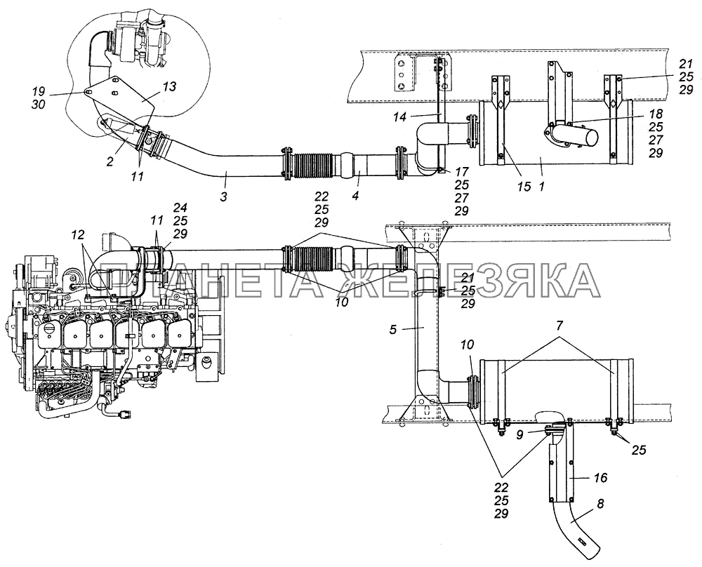 Установка системы выпуска Э4308-1200001-20 КамАЗ-4308