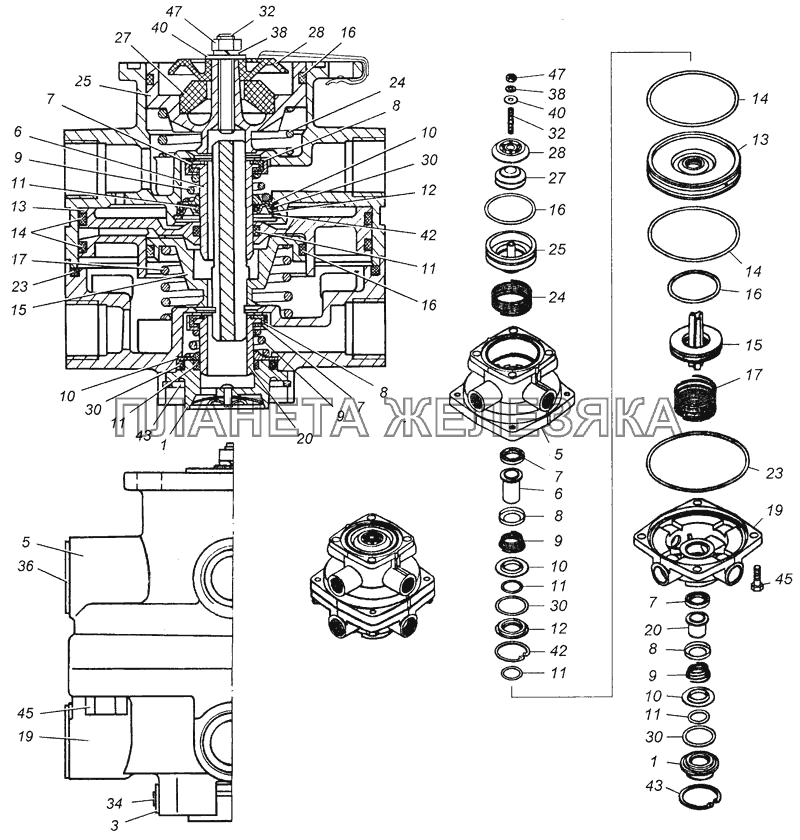 Кран тормозной двухсекционный в сборе 100-3514010 КамАЗ-4308