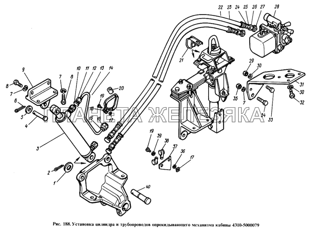 Установка цилиндра и трубопроводов опрокидывающего механизма кабины КамАЗ-4310