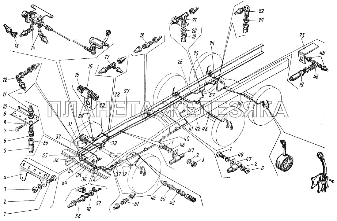 Трубопроводы системы накачивания шин КамАЗ-43101