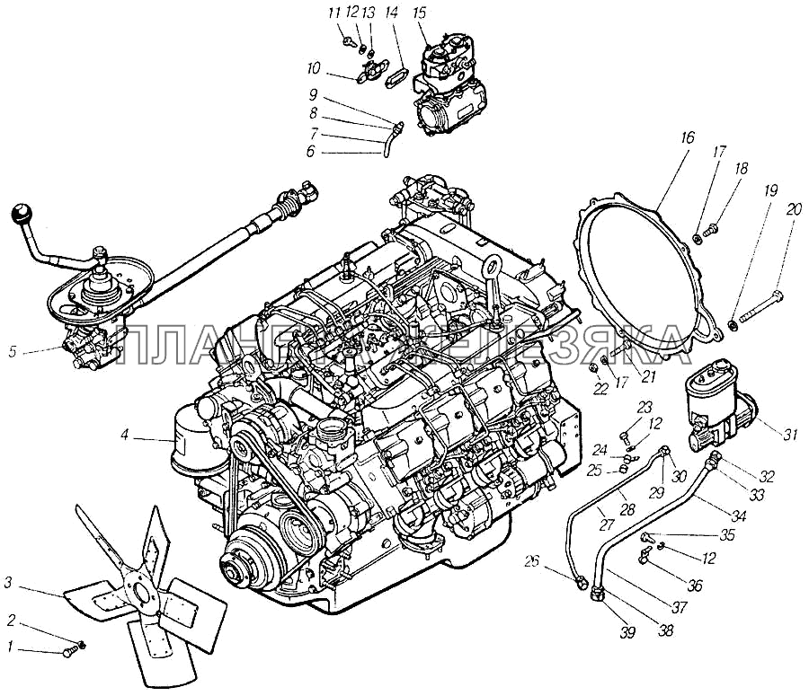 Двигатель с оборудованием (основная комплектация) КамАЗ-4310 (каталог 2004 г)