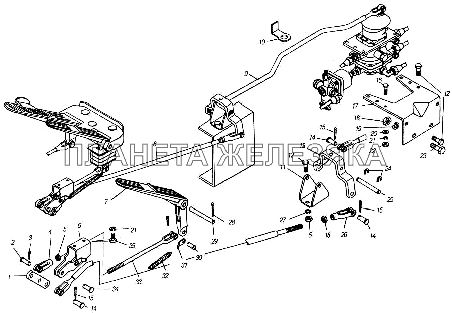 Педаль тормозная и привод КамАЗ-4310 (каталог 2004 г)