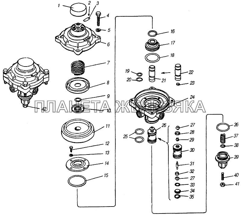 Клапан управления тормозами прицепа с однопроводным приводом в сборе КамАЗ-4310 (каталог 2004 г)