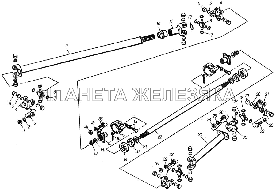 Валы карданные лебедки КамАЗ-4310 (каталог 2004 г)