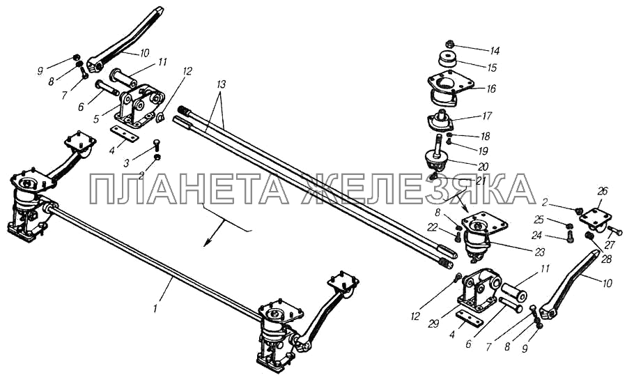 Установка кронштейнов и механизма уравновешивания кабины КамАЗ-4310 (каталог 2004 г)