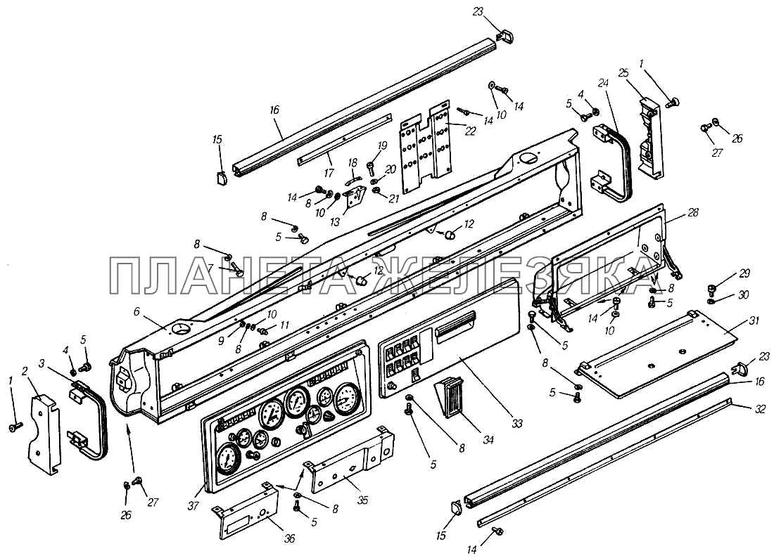 Монтаж и крепление панели приборов КамАЗ-4310 (каталог 2004 г)
