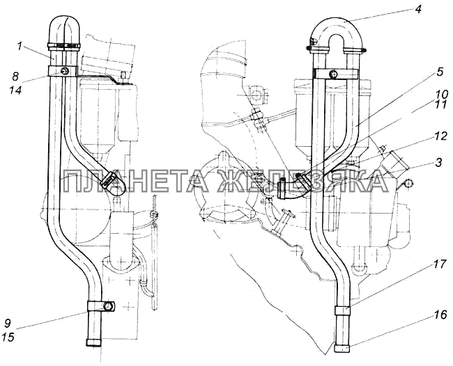 Установка трубки вентиляции картера КамАЗ-4326 (каталог 2003г)