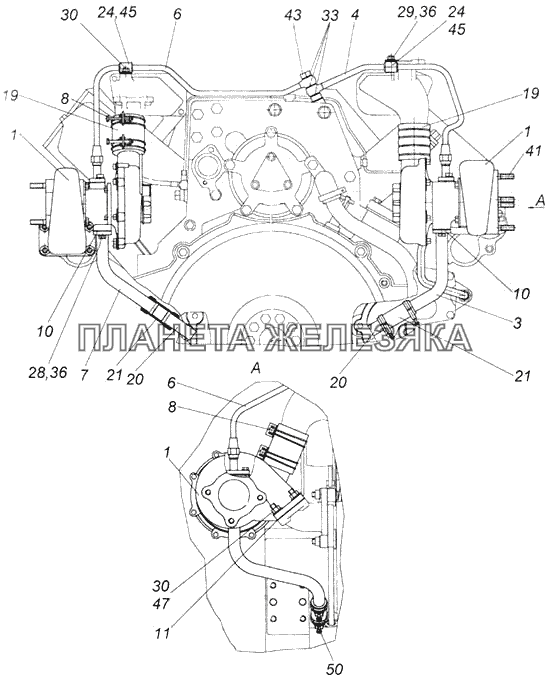 Установка турбокомпрессоров на двигателе КамАЗ-4326 (каталог 2003г)