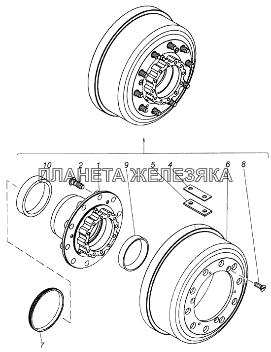 Ступица колеса с барабаном тормоза КамАЗ-43114