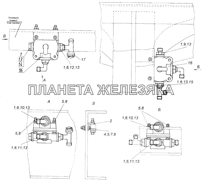 Установка ускорительных клапанов КамАЗ-43114
