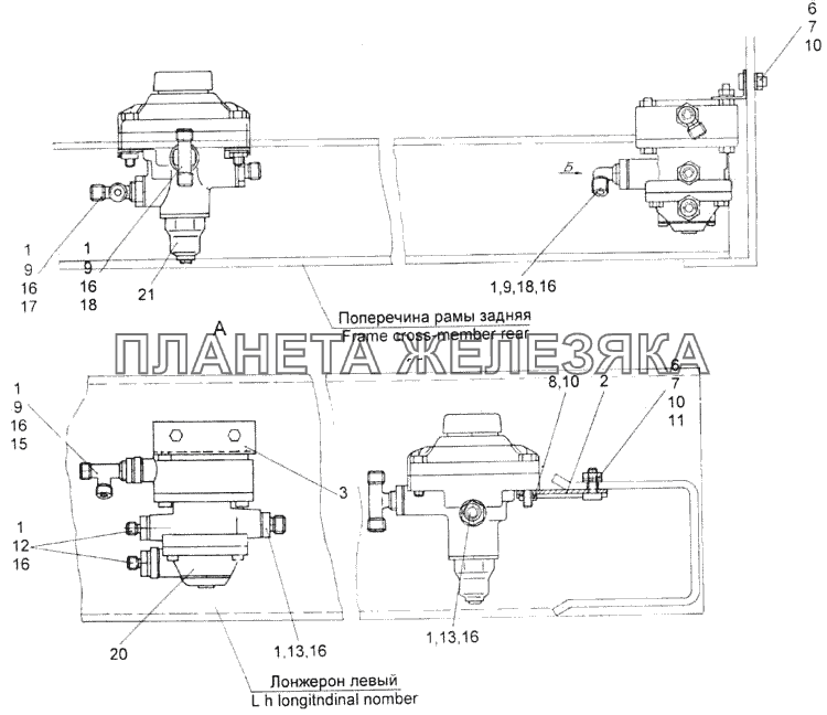 Установка клапанов управления тормозами прицепа КамАЗ-4326 (каталог 2003г)